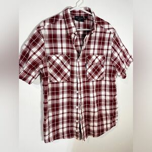 Harley Davidson red white plaid short sleeve button down shirt size large